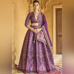 Elegant Purple Woven Design Blended Lehenga Choli